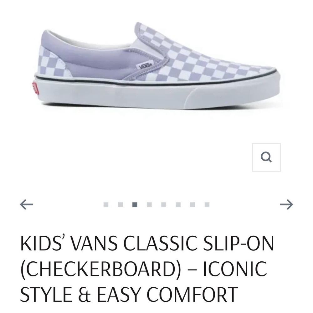 Vans Kids' Slip-On Lavender Checkerboard Shoes. Size 8 in toddler